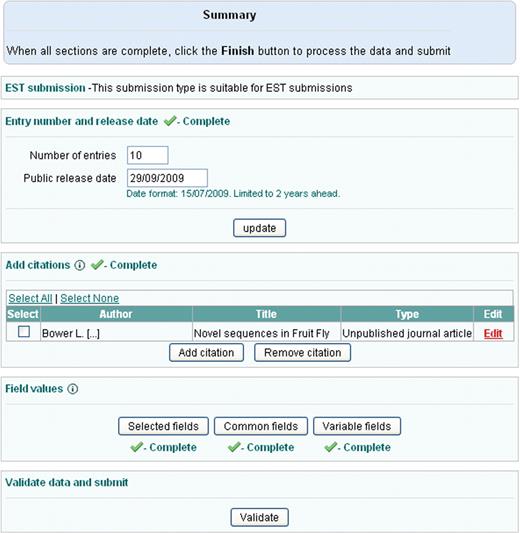 Submission summary page.