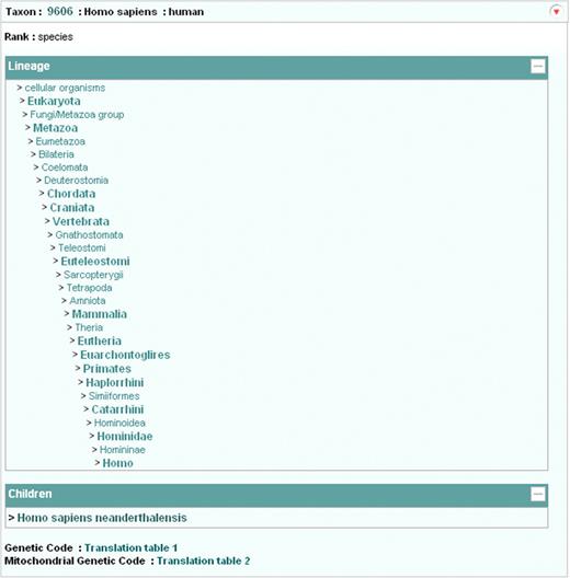 ENA Browser taxonomy page.