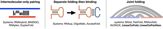 Three categories of the systems for predicting the RNA–RNA interaction and structures.