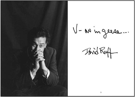 David Ruff, on the first pages of his last book, V as in Geese.