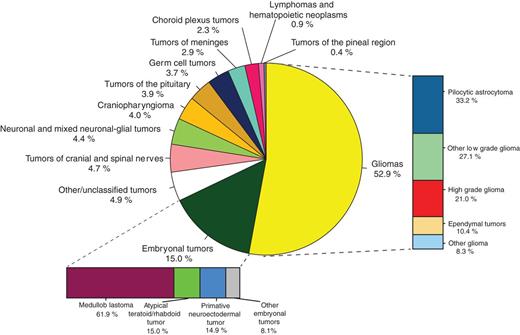 Distribution of All Primary Brain and CNS Tumors by Histology Groupings (0–14 Years) (N = 16,044) (CBTRUS 2007–2011)