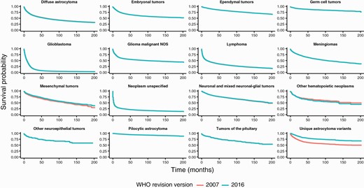 Survival differences between schemes by histology, CBTRUS Statistical Report: US Cancer Statistics—NPCR, 2001–2017.