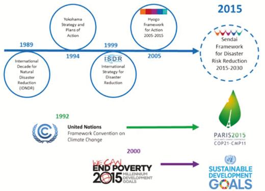 Twenty-five years of international commitments to disaster risk reduction. Reproduced from Launch of the 2015 Global Assessment Report on Disaster Risk Reduction by Andrew Maskrey, 2015, Geneva, Switzerland: UNISDR. Reproduced with permission. m_kqy05801.jpeg?Expires=2147483647&Signa
