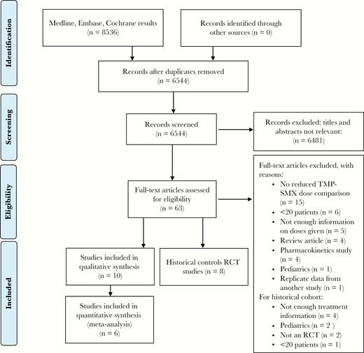 Prisma flow diagram. Abbreviations: RCT, randomized controlled trial; TMP-SMX, trimethoprim-sulfamethoxazole.