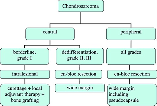 Flowchart of the surgical management of central and peripheral chondrosarcoma.