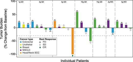 Change in maximum tumor burden based on RECIST v1.1.