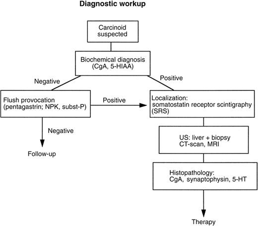 Suggested algorithm for diagnostic workup of patients with midgut and carcinoids.