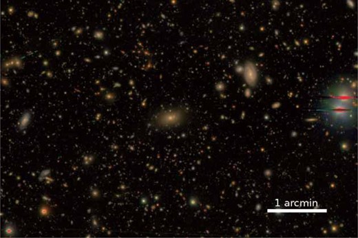 Close-up of the COSMOS UltraDeep area in riz using the color scheme of Lupton et al. (2004) centered at RA = 10h01m48${^{\rm s}_{.}}$0 and Dec = +02°03΄04″. This is a 6΄ × 4΄ area, which is roughly 0.3% of the total area of COSMOS. North is up and east is to the left. The image reaches i ∼ 27.5 at 5 σ for point sources. (Color online)