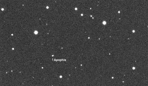 Portion of an image frame of Apophis (13′ × ${7.^{\prime }6}$).