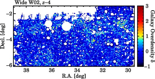Alt text: Color map of the galaxy overdensity.