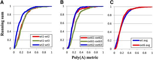 Plots of the Pairwise Comparisons of the Three Wild-Type (wt1, wt2, and wt3) and Three oxt6 (oxt61, oxt62, and oxt63) Data Sets.