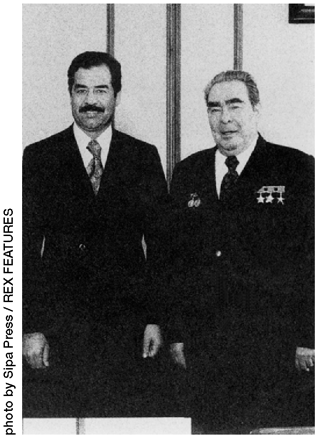 Saddam Hussein and Leonid Brezhnev
