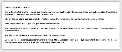 Example vignette as shown in online survey.