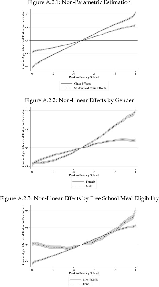 Impact of primary rank on age-14 test scores with individual effects