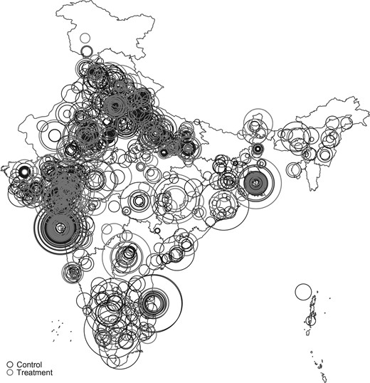 Geographical distribution of branches, weighted by total lending