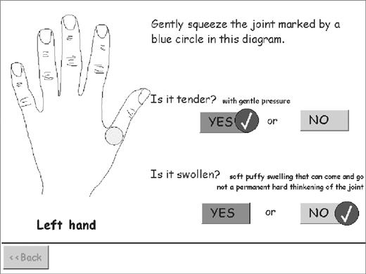 A screen from the touch-screen joint assessment questionnaire.
