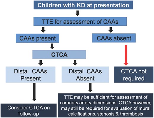 Proposed algorithm for use of CTCA in children with KD