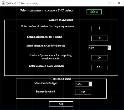 Spatial dFNC post-processing graphical user interface (GUI).