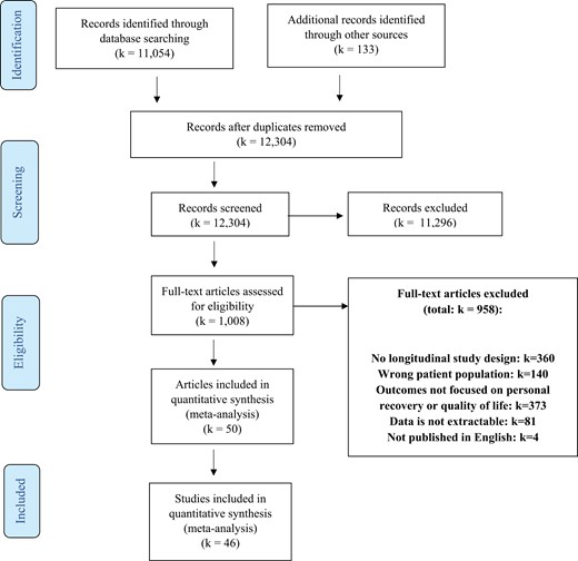 Flow chart selection studies (k) conform Prisma guidelines.