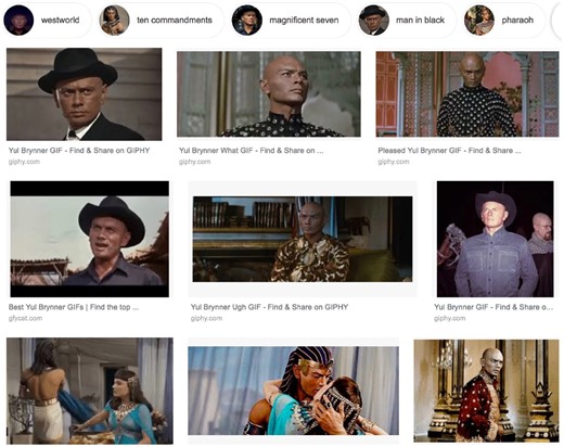 Google Image Search results for ‘Yul Brynner animated GIFs’, March 2019.