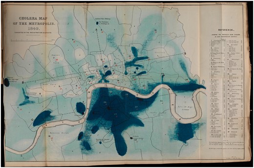 Cholera Map of the Metropolis, 1849, Exhibited in the Registration Districts 1850, Wellcome Library, London