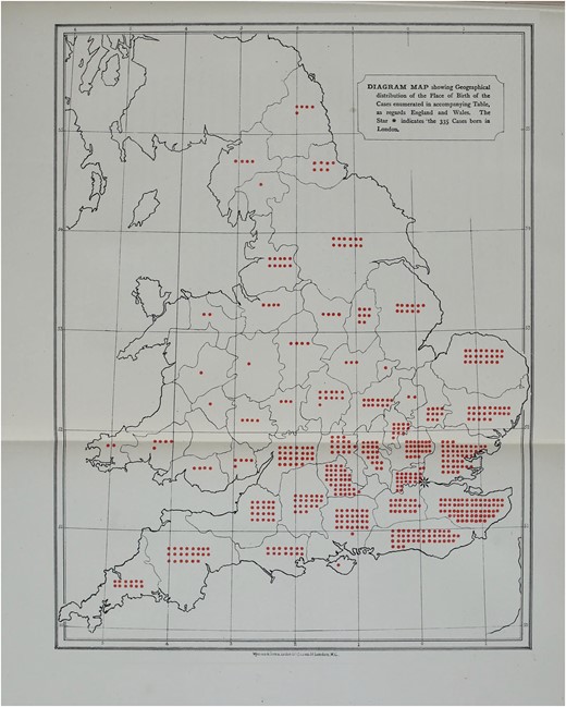 T. W. Nunn, Diagram Map showing Geographical Distribution of Breast Cancer Cases at the Middlesex Hospital, 1882, Wellcome Library, London