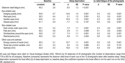 Facial cues affected by sleep deprivation, and the relationships between facial cues and observer rated fatigue