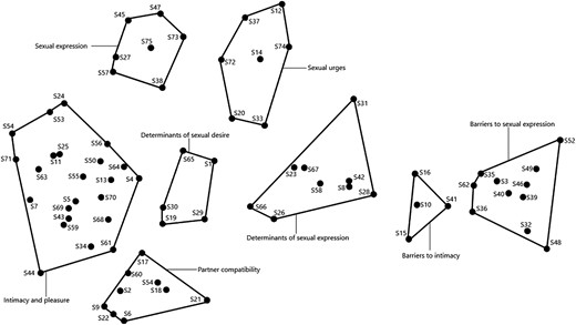 Map of 8 thematic clusters identified by group concept mapping.