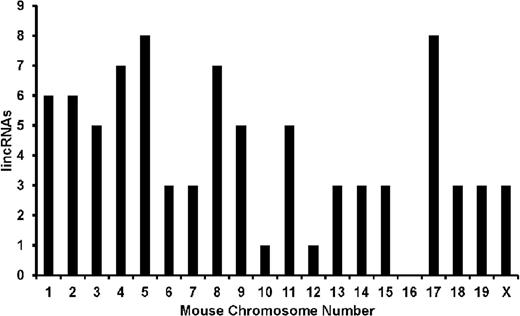 Chromosome distribution of differentially expressed lncRNAs based on microarray data in liver of furan-exposed mice.