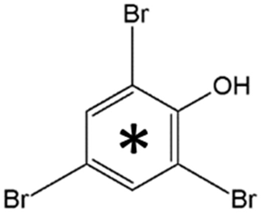 Chemical structure for [14C]-radiolabeled TBP. *Radiolabel was uniformly distributed on the phenolic ring.