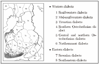 Traditional division of Finnish dialects (Savijärvi and Yli-Luukko, 1994).