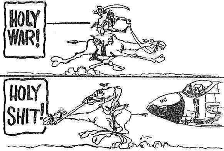 This photocopied cartoon hints at public frustration that America could be victimized by such a technologically inferior adversary.