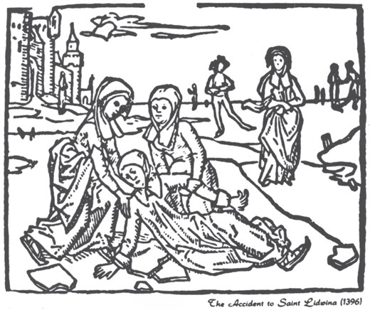 Johannes Brugman’s fifteenth-century woodcut The Accident to St. Lidwina.