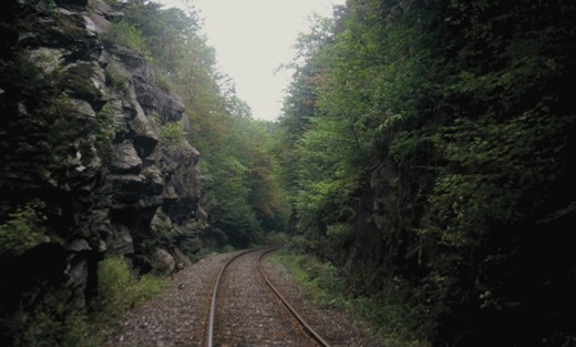  Railroad track and rock near the accident site