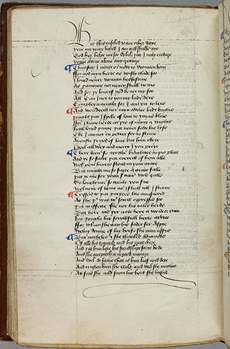  Durham, Durham University Library Cosin MS V.ii.13, f. 83v. Troilus and Criseyde, V.141–89.