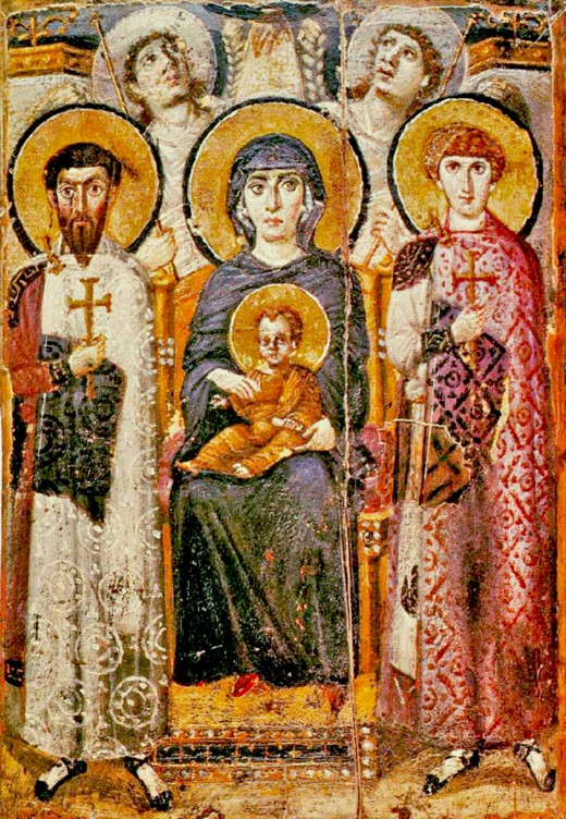 Enthroned Virgin and Child between Two Saints. Sixth cent. St. Catherine’s Monastery, Sinai.