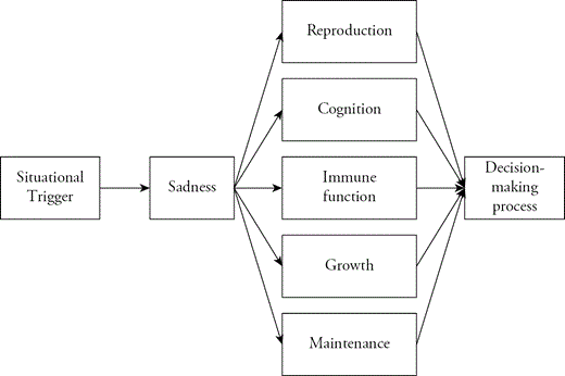 Hypothetical schematic of the causal structure of depressive adaptations.