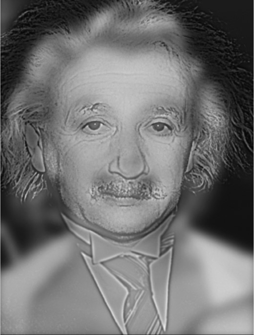 Superimposed low-frequency and high-frequency images. From close up you see Albert Einstein (high-frequency image), but from far away (or if you squint) you see Marilyn Monroe (low-frequency image). Any curve can be decomposed into component sine waves. The spatial frequency of the curve depends on the spatial frequencies of those sine waves. See the Wikipedia article on spatial frequency at https://en.wikipedia.org/wiki/Spatial_frequency. Thanks to Aude Oliva for the figure. (See Oliva, Torralba, & Schyns, 2006.)