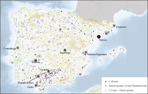 Heat map of the epigraphic record within a 30-kilometre radius of the civilian settlements.
