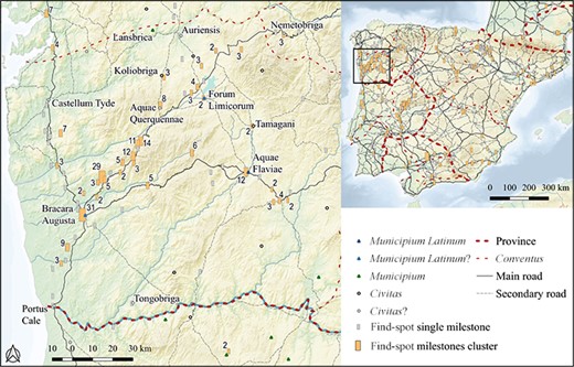 Distribution of milestones in the conventus Bracaraugustanus.